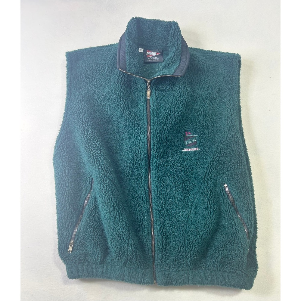 Vintage Mahr Fleece Vest Mens Small Green Sherpa Full Zip Hillcrest Country Club